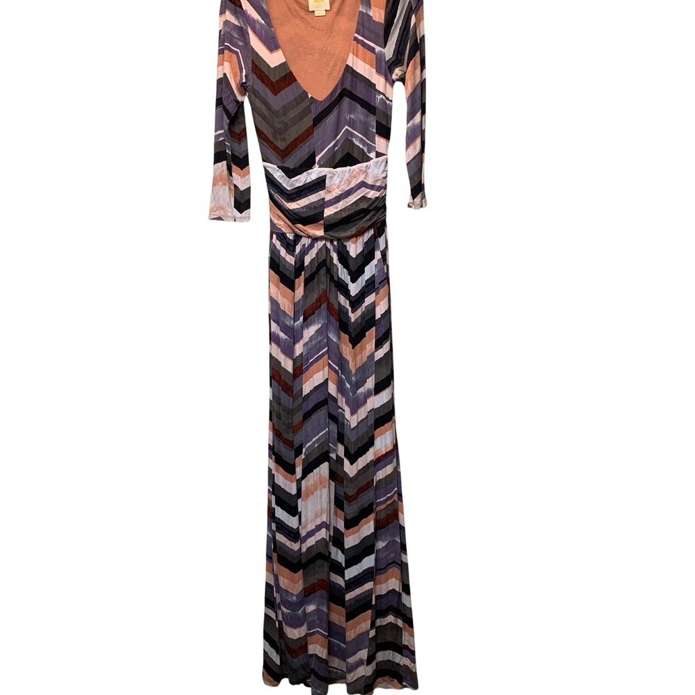 Maeve Maxi Dress Womens Small Multi Chevron V-Neck 3/4 Sleeve Excellent Boho